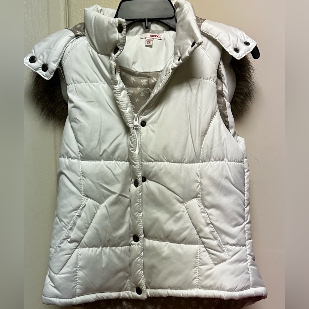 Bongo Girls puffer hoodie puffer vest with fur white